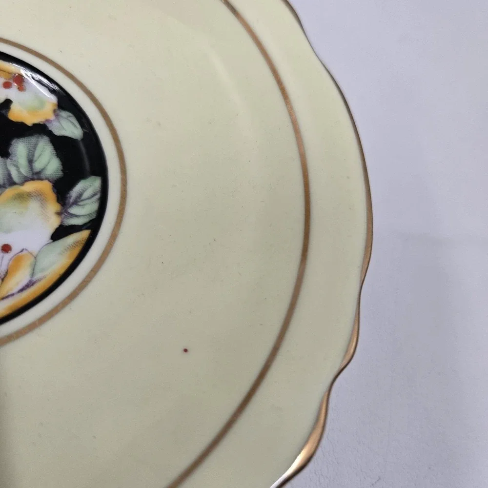 Paragon Fine Bone China Teacup & Saucer Black Yellow Hibiscus Vintage